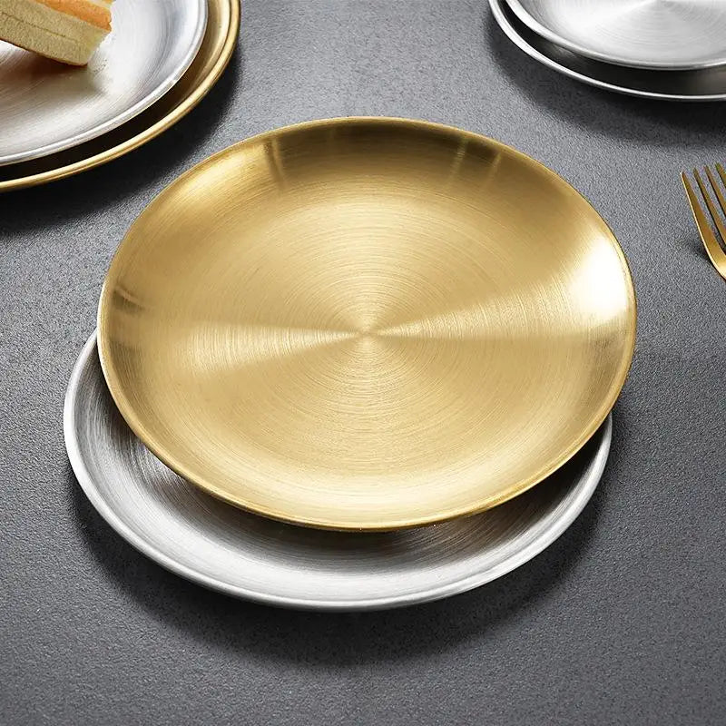 Thickened Stainless Steel Disc Golden Cafe Tray Dining Fruit Meat Qme