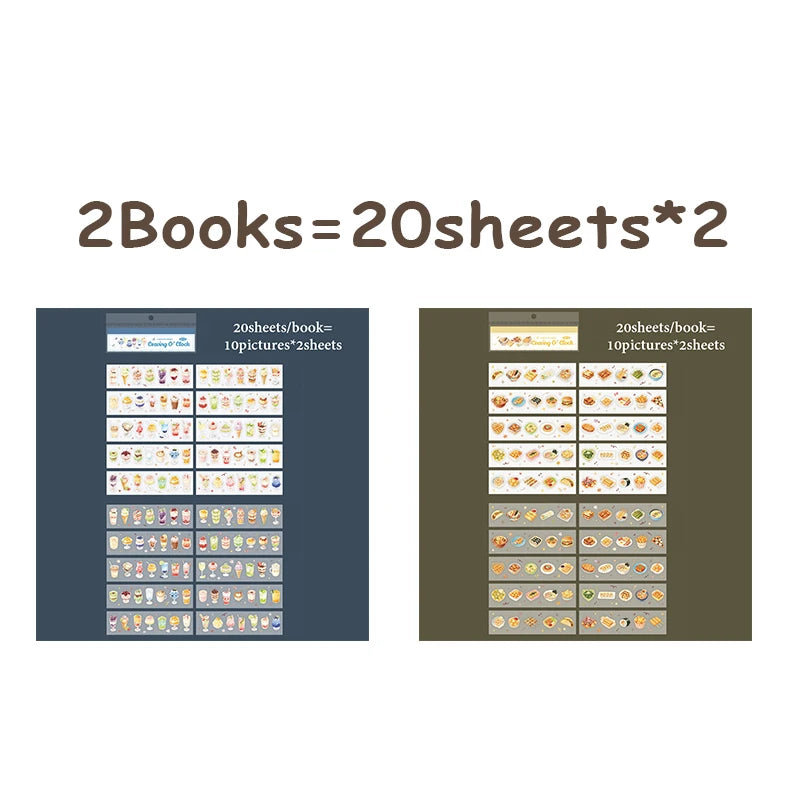 2 Books Warm Tone Food Stickers Multi‑Purpose Decorative Stickers, Assorted Patterns, Ideal for Scrapbooking Foodie CraftS Qme B