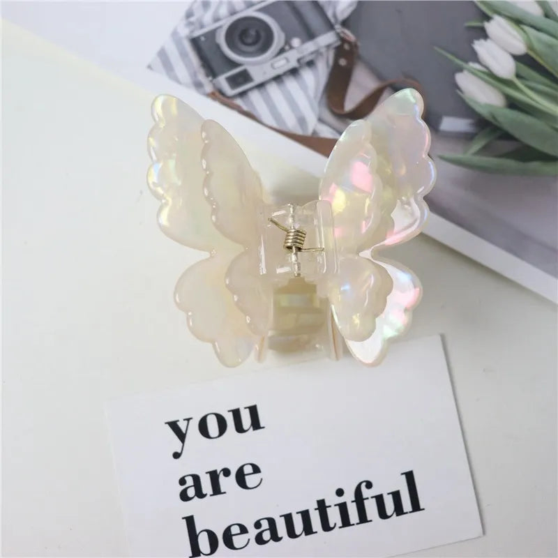 Fairy Butterfly Hair Claw French Retro Acetate Crab Clip Summer Sweet Qme Yellow