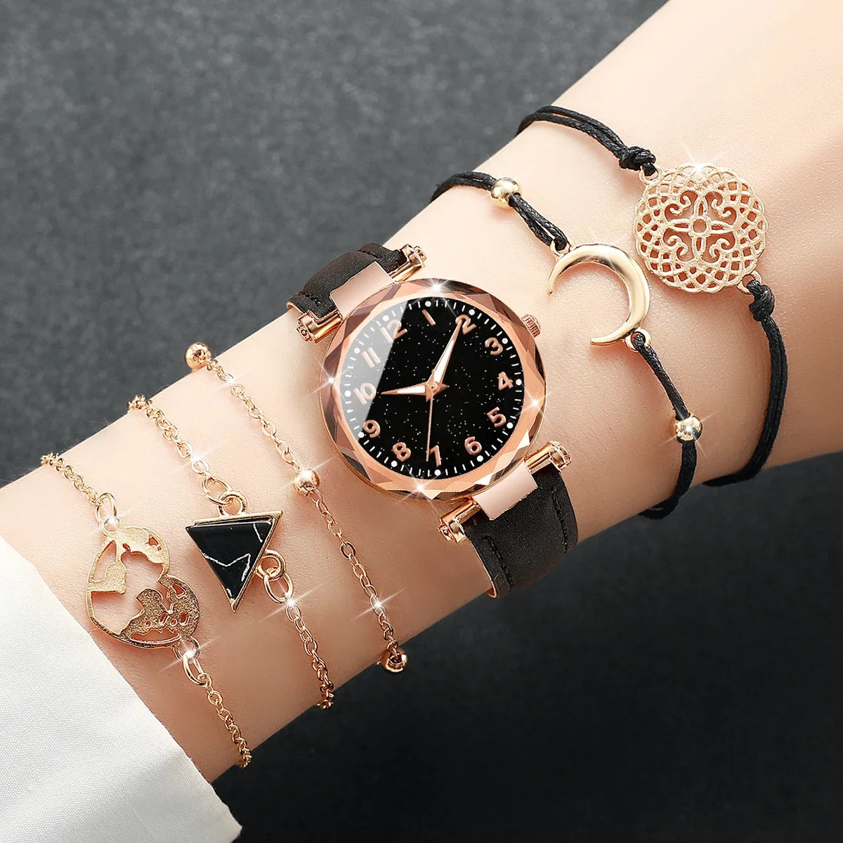 Leisure frosted digital belt women's watch starry night light girl's watch plastic case quartz watch Qme black