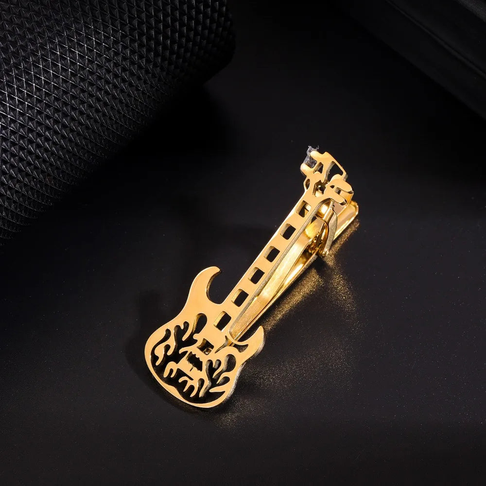 Treble Clef Guitar Tie Clip Titanium Steel Punk Music Note Pin Qme Style 13