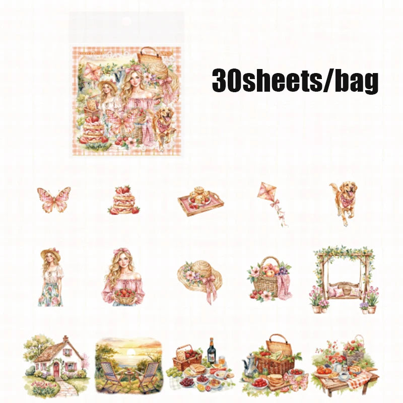 30 Sheets/Pack Cute Girls Daily Life Stickers for Journal Scrapbooking DIY Notebook Decoration Office School Stationery Craft Qme 1