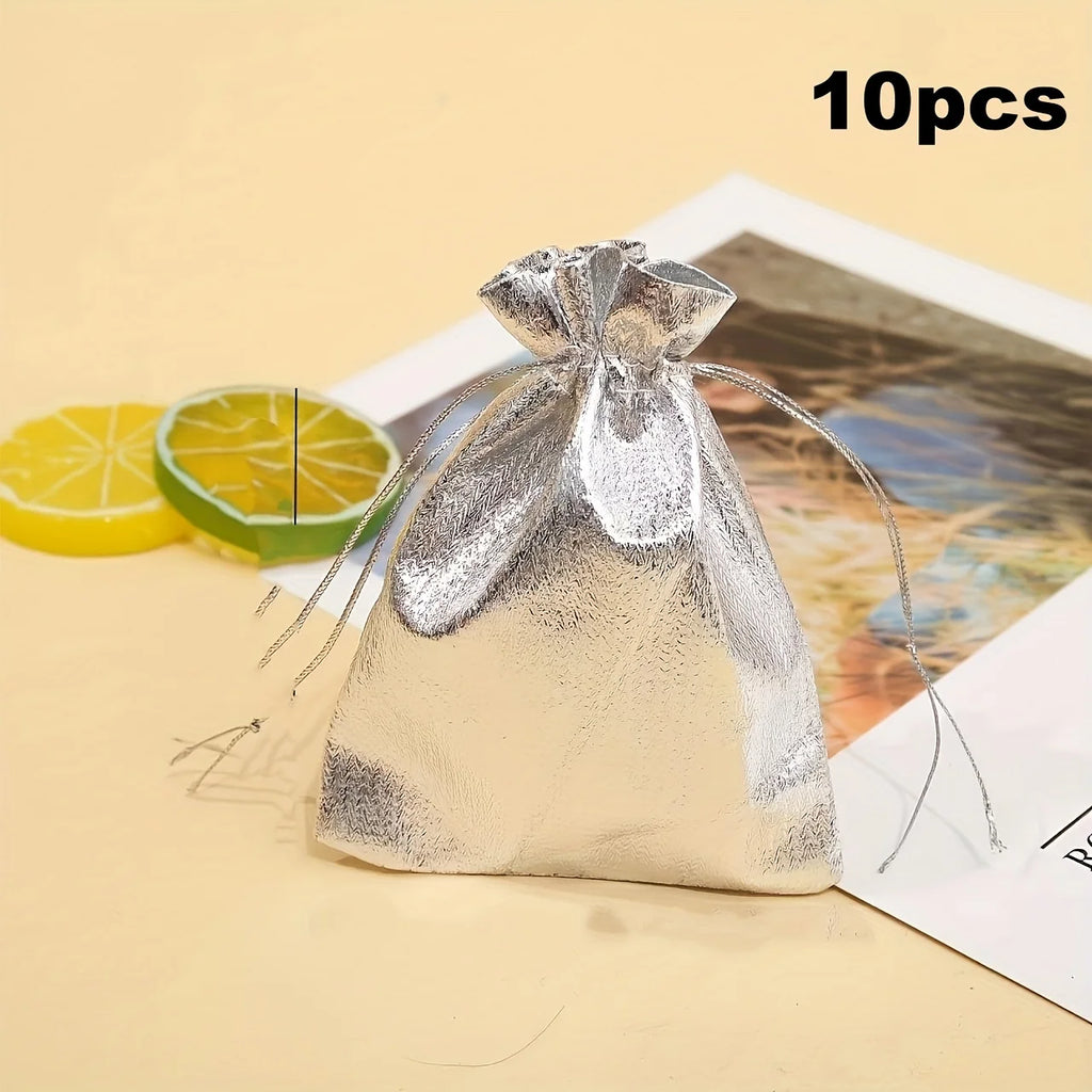 10pcs Drawstring Organza Jewelry Bags, Wedding Party Favor Candy Chocolate Gift Bags, Birthday Party Favors Qme Silvery Other