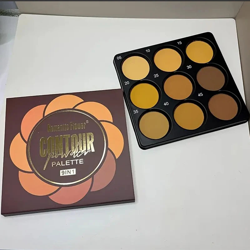 Dark Skin Tone 9-in-1 Face Palette Waterproof Concealer 9 Shades Contour Bronzer Wheat Makeup Palette for Women Qme 1 pc