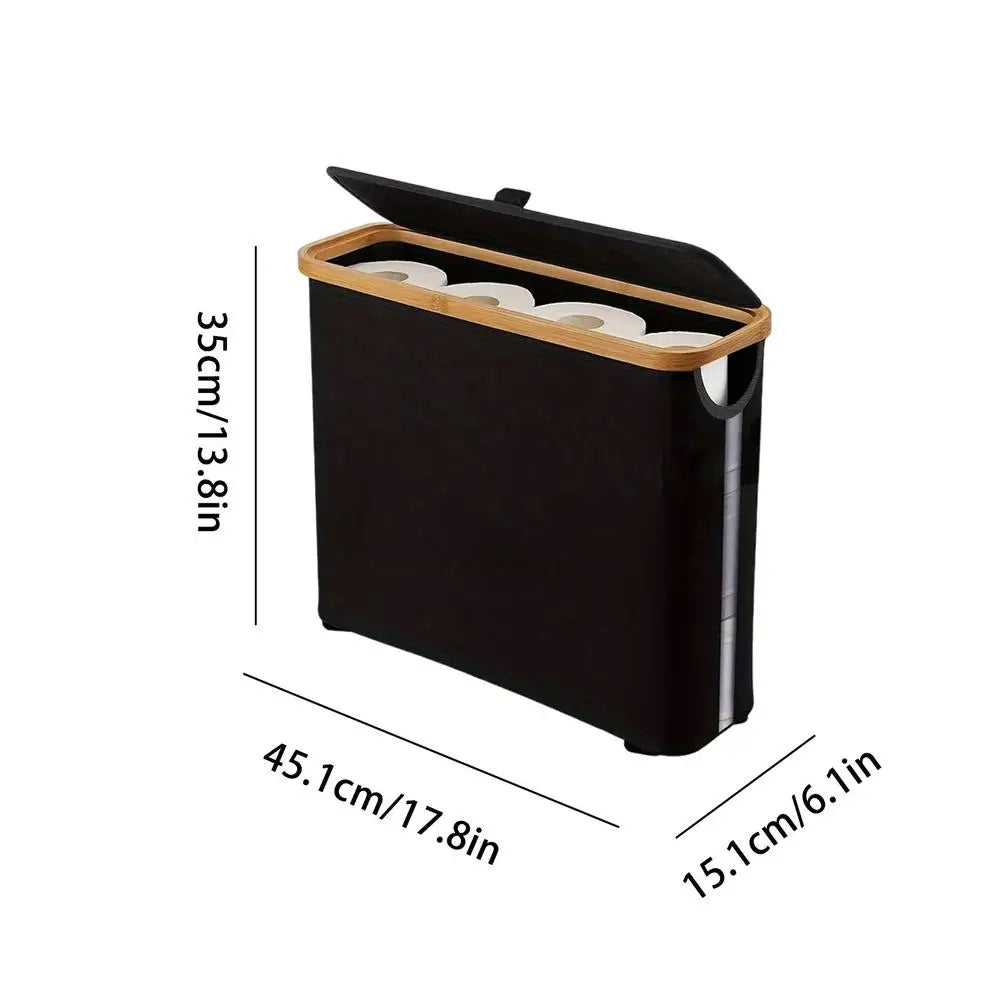 NEW Toilet Paper Basket Free Standing Foldable Organizer Toilet Roll Storage Basket With Lid And Handle For Up To 12 Rolls Home Qme Black