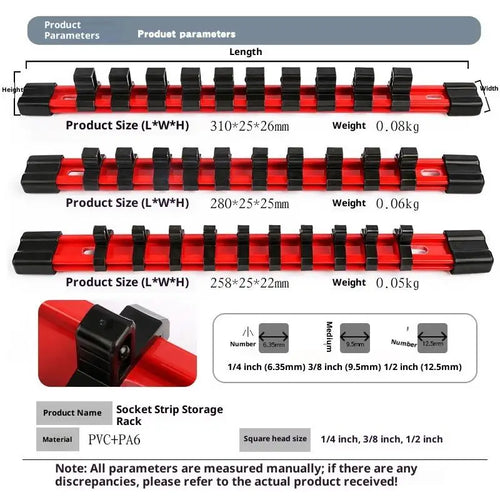 1 4 3 8 2 Socket Wrench Holder Rail Bracket Wall Storage Tool Box Qme
