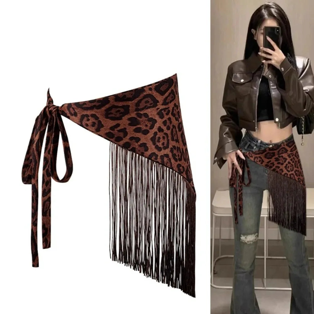 Chinese Style Triangular Waist Belt Tassel Printing Trim Butt Curtain Irregular Hem Ethnic Style Butt Curtain Skirt Jeans Decor Qme Style 2