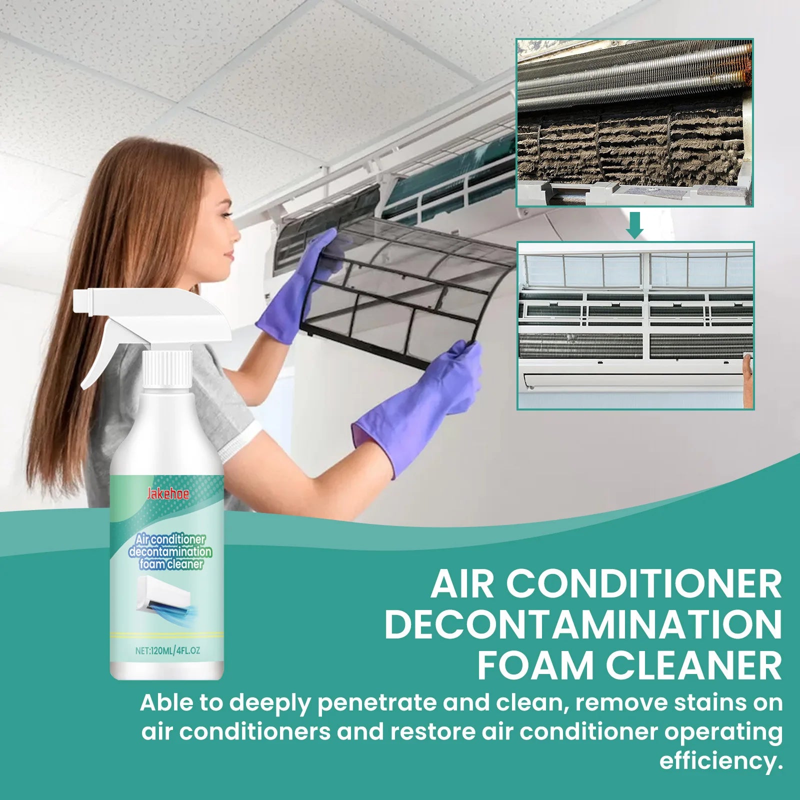 Air Conditioner Foam Cleaner Heavy Duty Coil Dirt Detergent Multipurpose No Washing Foaming Clean Air Conditioner Cleaner Spray Qme