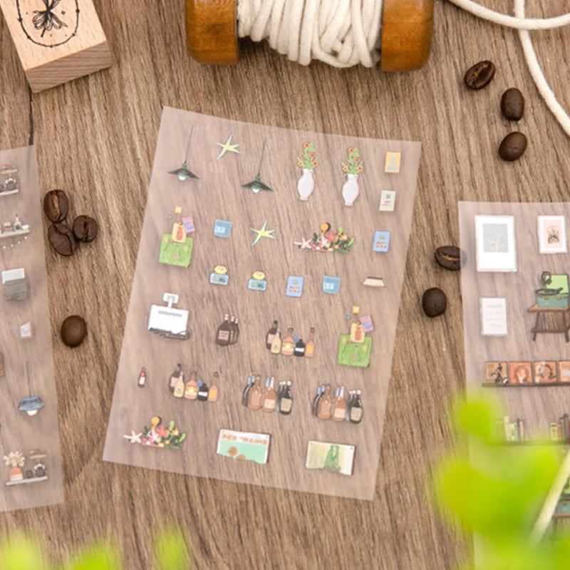Life Archive Healing Scene Stickers, 4 Bags Set, Cozy Home Illustrations, Relaxing DIY Crafts for Journal Lovers Qme