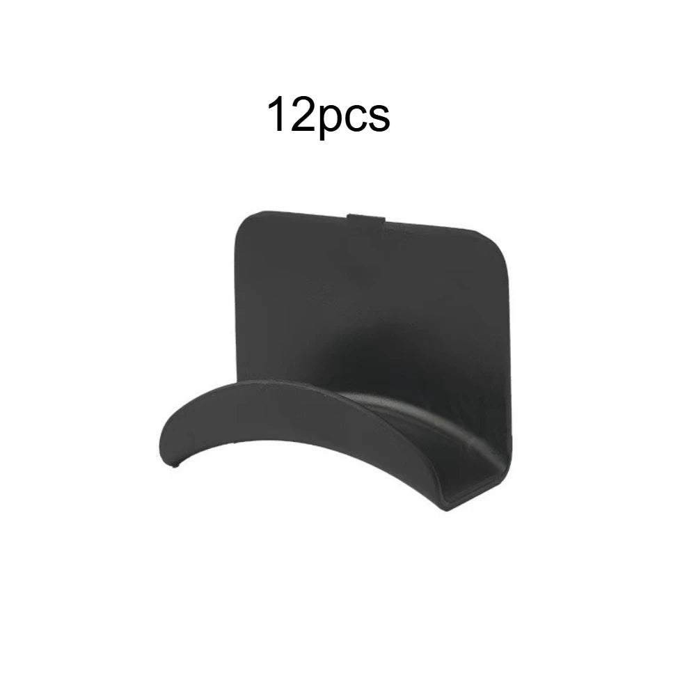 12pcs Earphone Holder Wall Mounted Mini Headphone Hook Holder With Strong Adhesive Headphone Holder Qme Black-12pcs