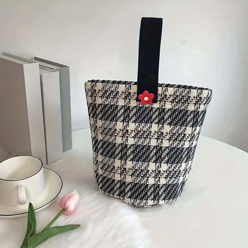1 Fashionable Plaid Canvas Bag Casual Thickened Storage Hand-held Qme