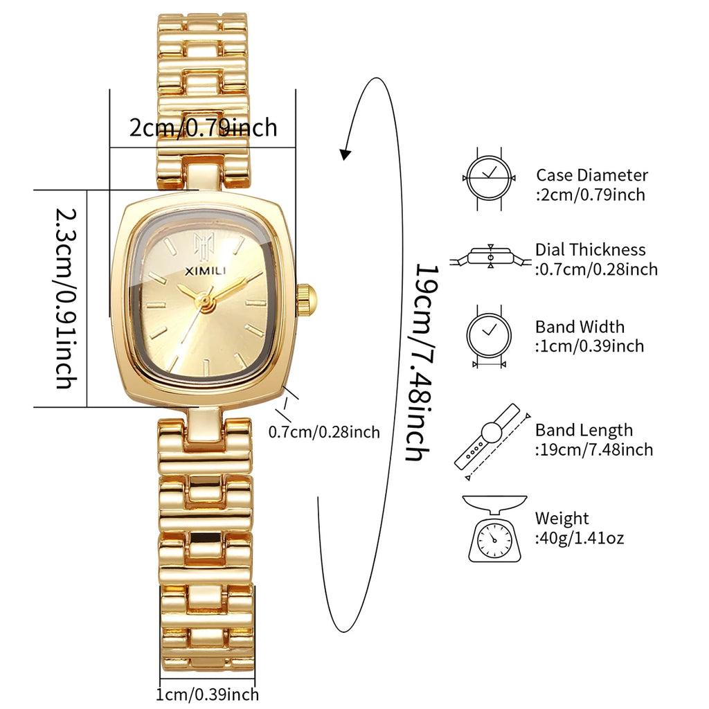 Ladies' Gold Tone Quartz Watch, 5 Colors Available with Minimalist Dial, Perfect Gift for Her Qme
