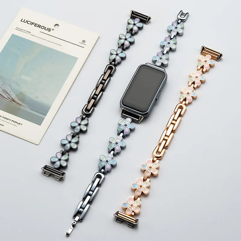 Metal Dropper Flower Steel Buckle Band Suitable for Huawei 8/9Mi 8/9 Apple IWatch1-9 S10 Stainless Steel Accessory Strap Qme