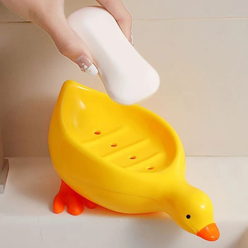 1Pc Yellow Duck Shape Soap Box Cartoon Soap Dish Drainable Soap Holder Soap Container Soap Dish For Tray Bathroom Accessories. Qme
