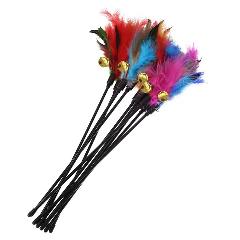 5pcs/set Cat Interactive Wand Colorful Feather Chicken Feather Cat Stick Bell Portable Creative Fashion Novelty Pet Cat Supplies Qme