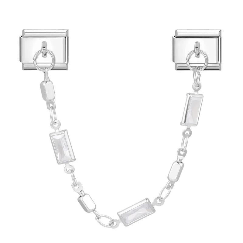 New 9MM Italian Charm Module Inlaid Crystal Zircon Tassel Chain Buckle Bead Female DIY Elastic Bracelet Jewelry Accessories Gift Qme Style 4