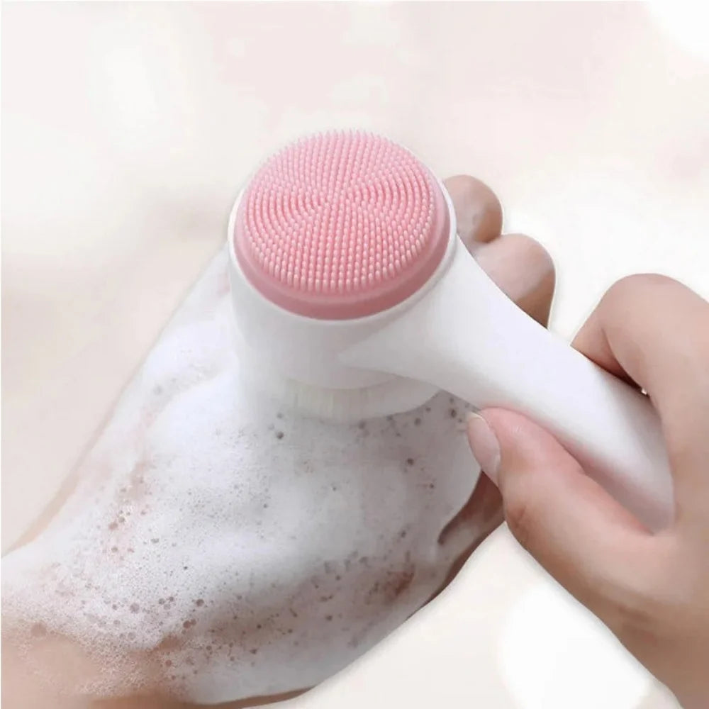 Double Sided Silicone Facial Cleansing Brush Soft Bristles Exfoliating Face Scrubber Deep Pore Cleaning Massage Skin Care Tool Qme