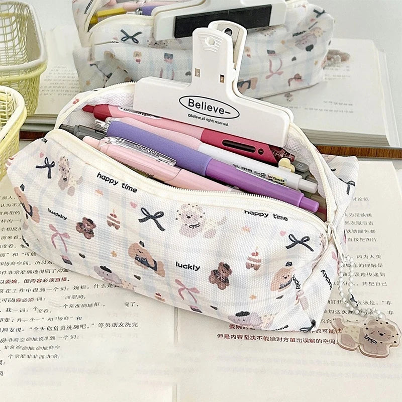 Cute Cartoon Puppy Pencil Pouch Large Capacity Stationery Storage Bag Qme