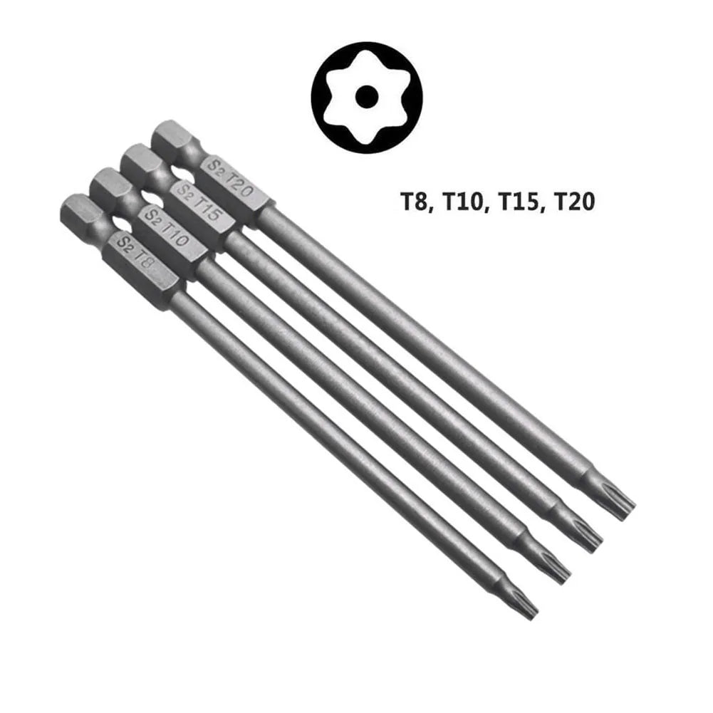 4pcs 1/4 Hex Shank 100mm Long Screwdriver Bits Kit For Torx/Hexagon/Cross/Slotted Hand Tools Qme C