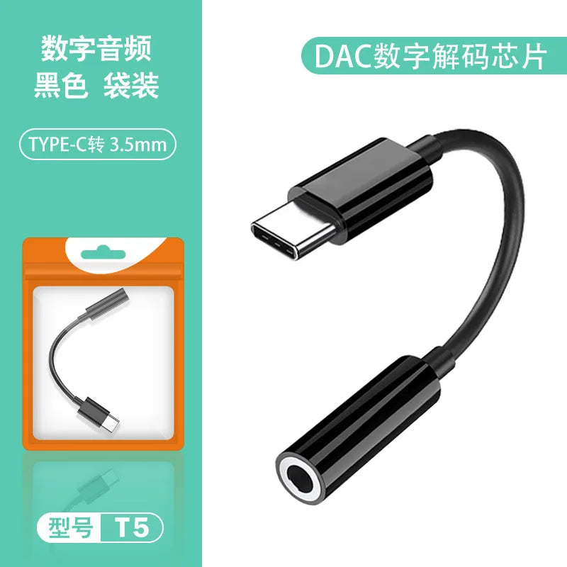 5pcs USB C To 3.5 Mm Headphone Adapter for Xiaomi Samsung C Type 3.5 Jack Headphone Audio Auxiliary Cable for Samsung Note10 Qme Digital Model-black