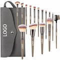 Custom 15-Piece Makeup Brush Portable Vegan Cosmetic Travel Bag Soft Qme 15pcs Brown with Ba