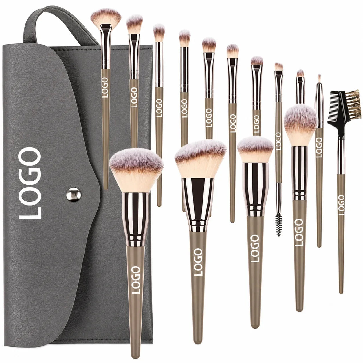 Custom 15-Piece Makeup Brush Portable Vegan Cosmetic Travel Bag Soft Qme 15pcs Brown with Ba