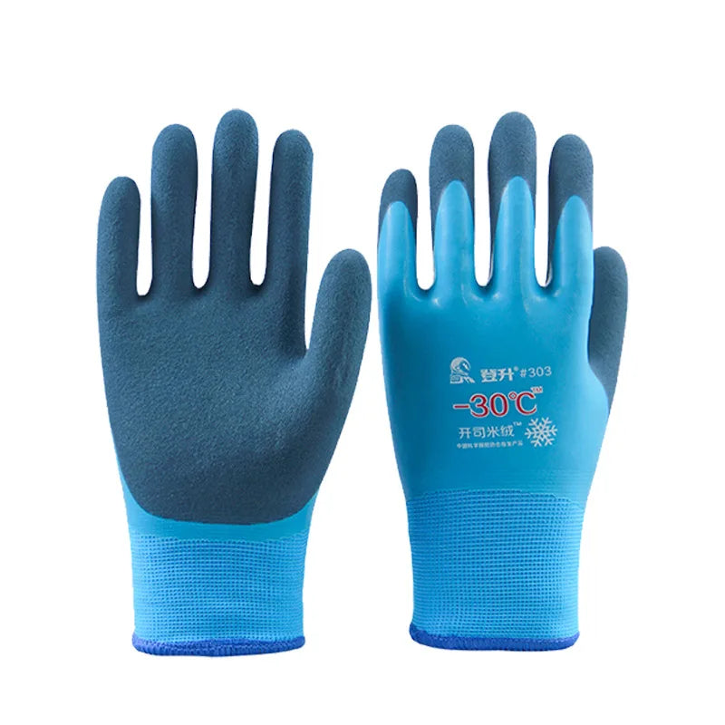 2pairs Winter Fishing Gloves Fleece Lined Thickened Short Warm Cold Proof Thermal Gloves Qme Blue