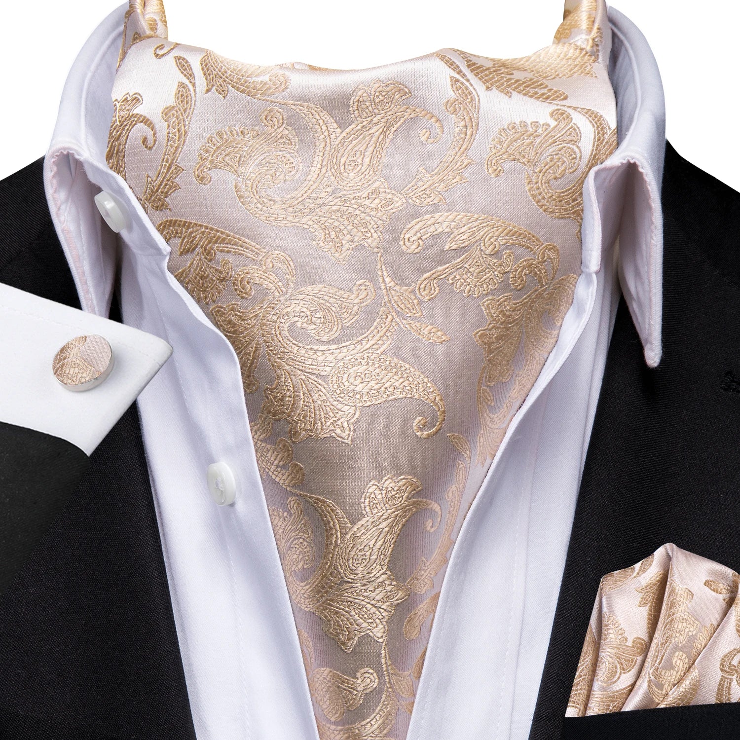 Men's Ascots Fashion Luxury Paisley Cravat Set with Cufflinks and Handkerchiefs for Daily Casual Outing Qme LDAS1162