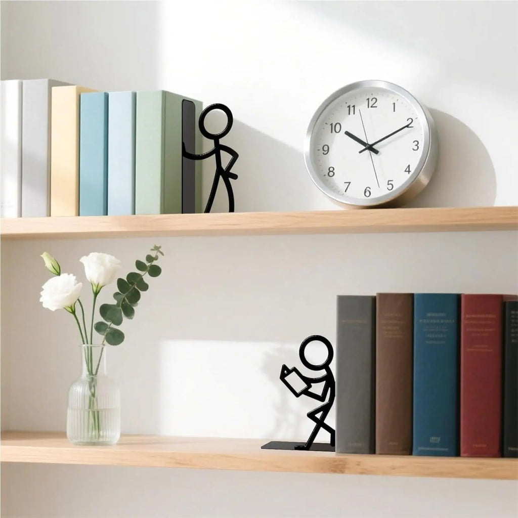 Bookends for Heavy Books Metal Abstract Art Non-Slip Heavy Duty Book Ends Shelf Decor for Home Bedroom Living Room Study Office Qme
