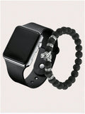 2-piece unisex fashionable, trendy, casual, personalized square LED electronic watch set Qme Silver No