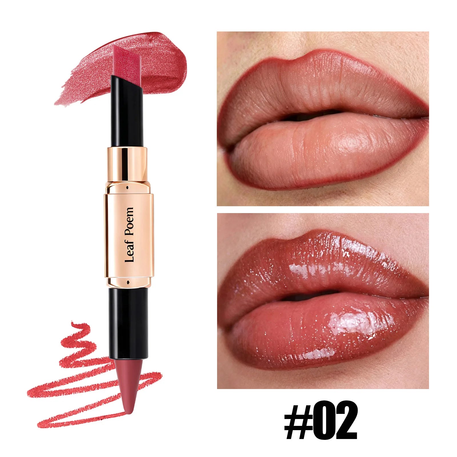 2-in-1 Ultra Fine Lip Liner Velvet Matte Dark Purple Mirror Lipstick Waterproof Non Sticky Contouring Tint Outline Lip Makeup Qme 02