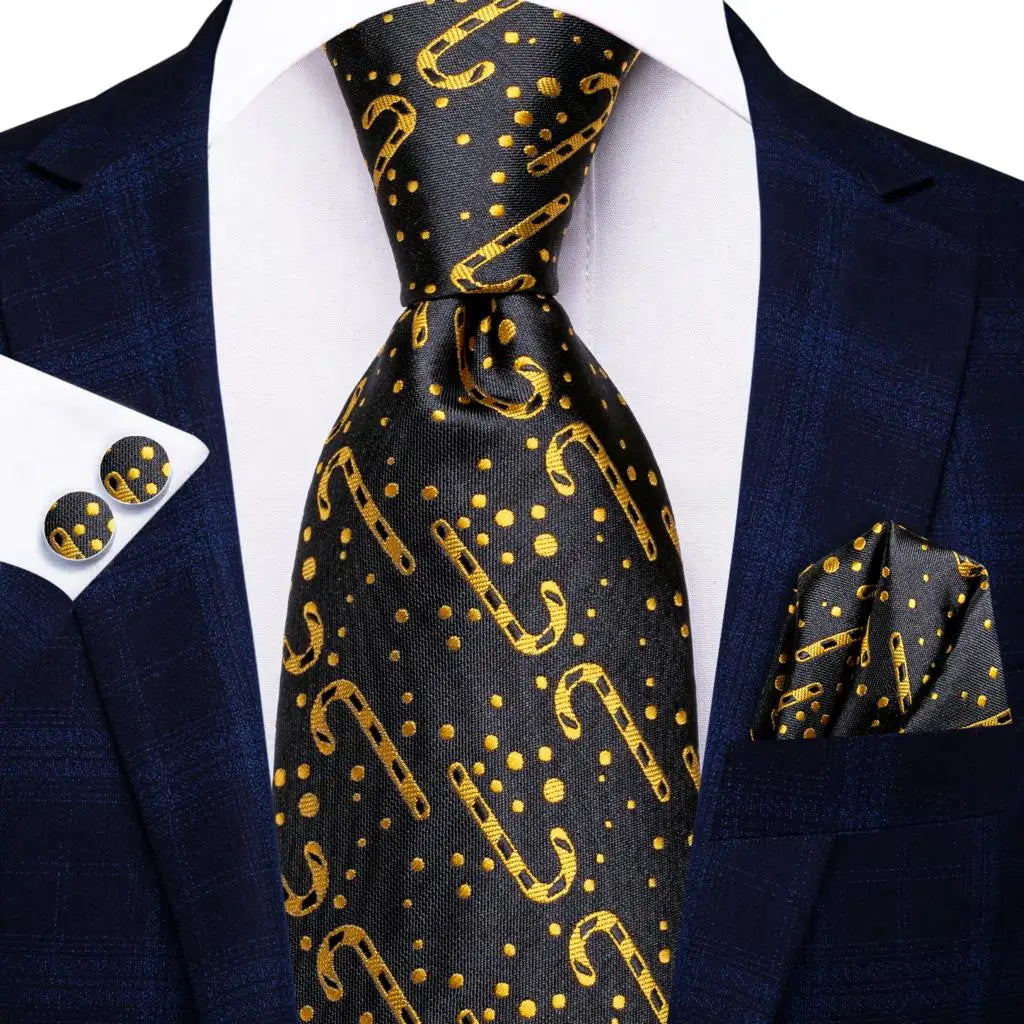 Hi-tie Psialey Black Gold Silk Elegant Tie Men Groom Wedding Necktie