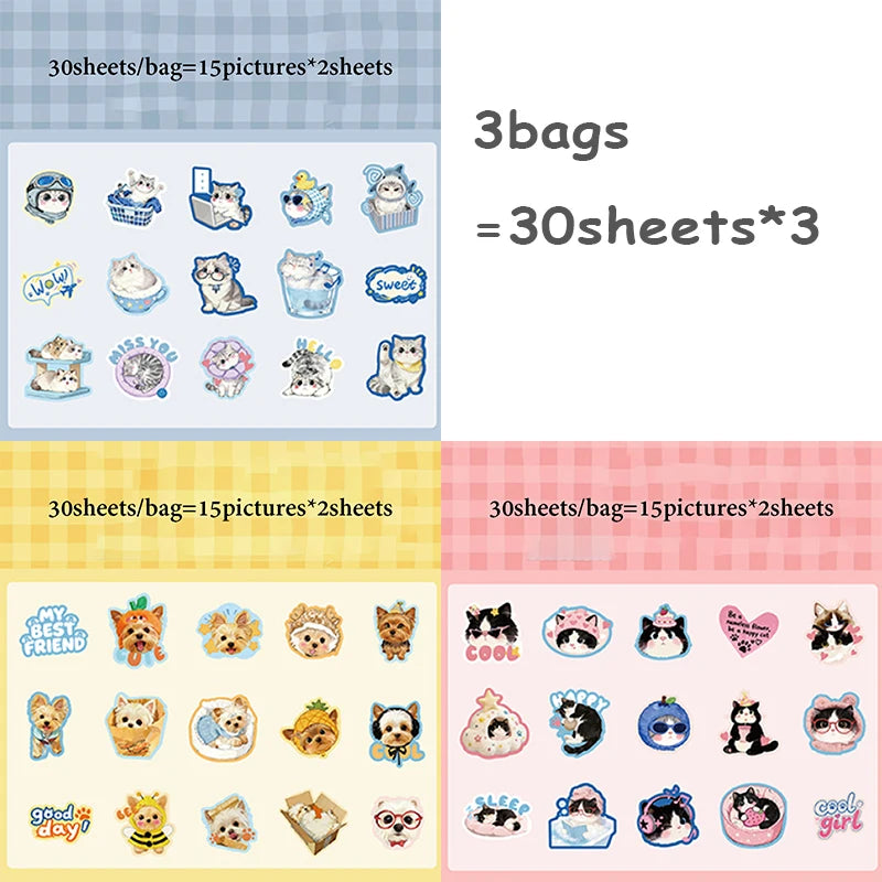 3 Bags Pet Party Sticker Pack, Cute Pet Poses for Various Scenes, Fit for Multiple Journal Styles, Versatile High-Value Sticker Qme A