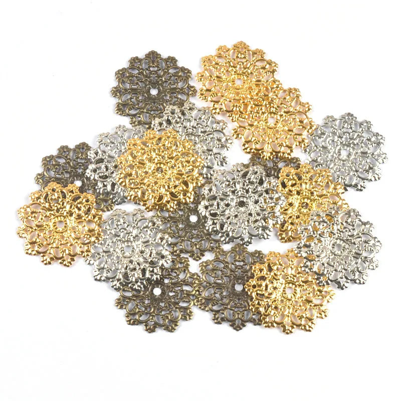 10Pcs Bronze/Gold/Silver Filigree Flower Wraps Connectors For Making Scrapbook DIY Embellishments Home Decor Metal Crafts yk0897 Qme Random mixed
