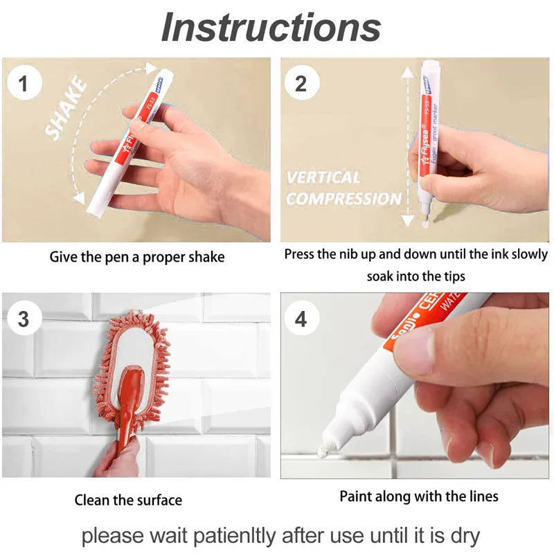 12 Color Waterproof White Grout Tile Lines Marker Pens Gaps Repair Bathroom Porcelain Filling Grout Paint and Sealer Pen Qme