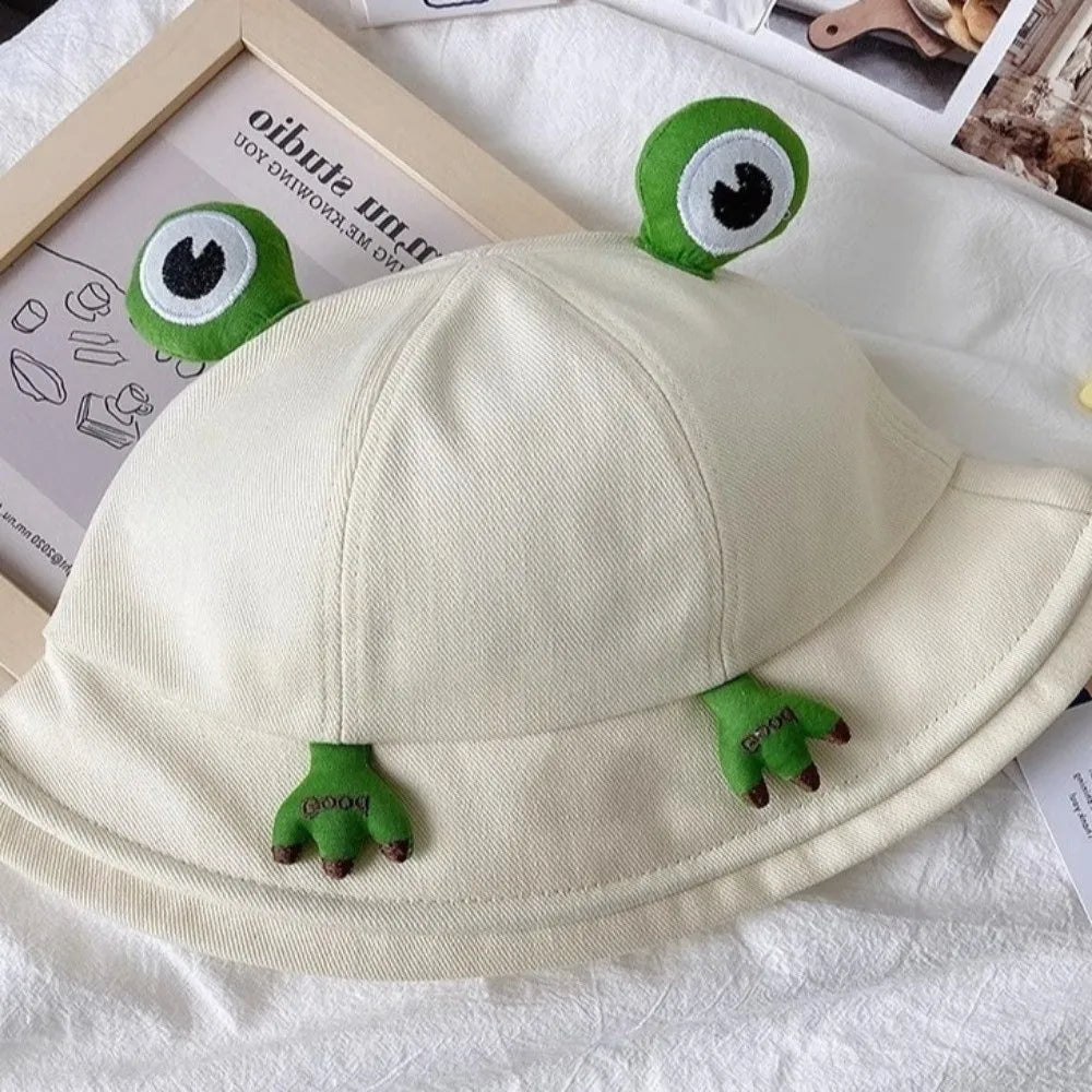 Cute Big Brim Frog Fisherman Hat Sun Protection Breathable Women Qme