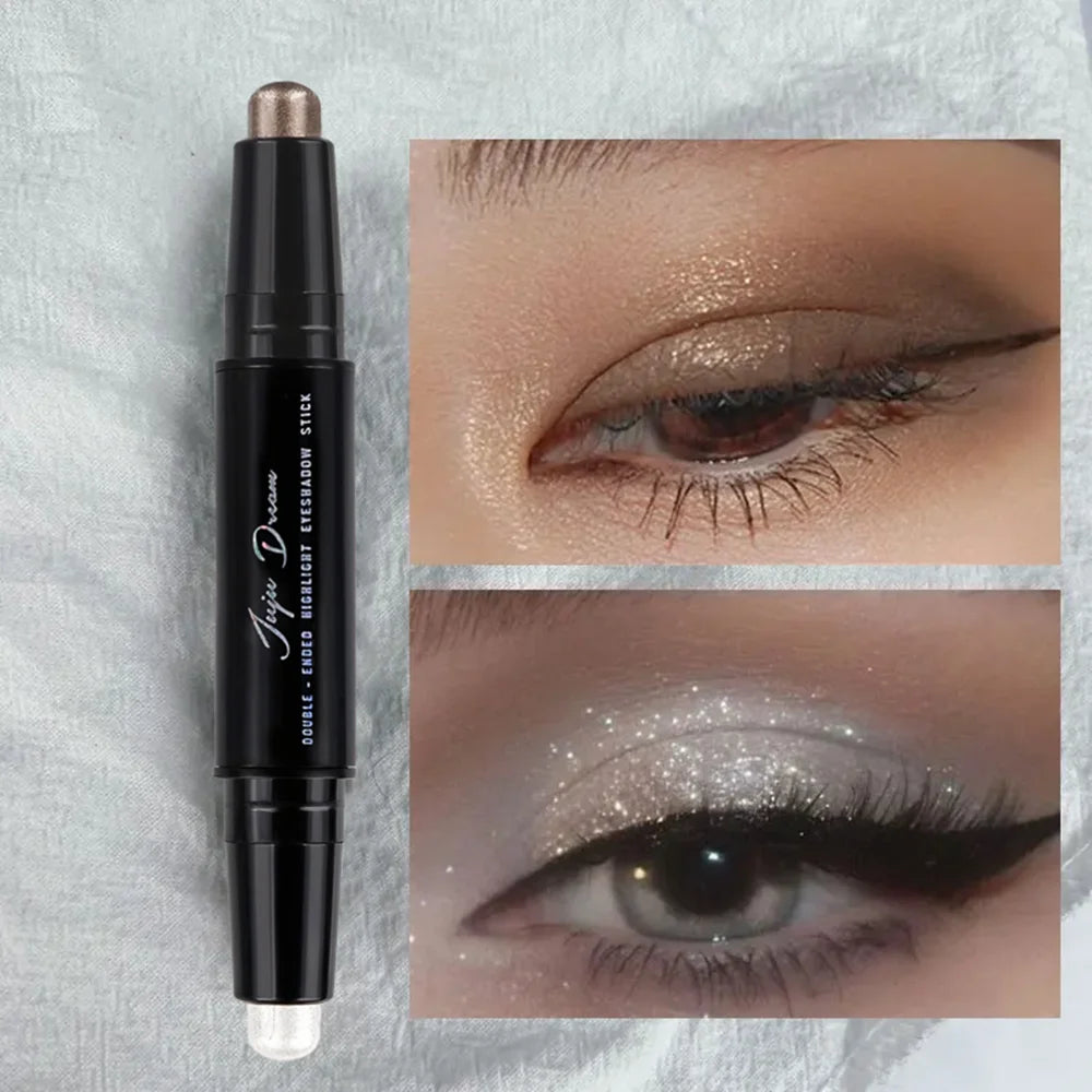 Dual-ended Eyeshadow Stick Matte Shimmer Waterproof Long-lasting Qme Grey and white
