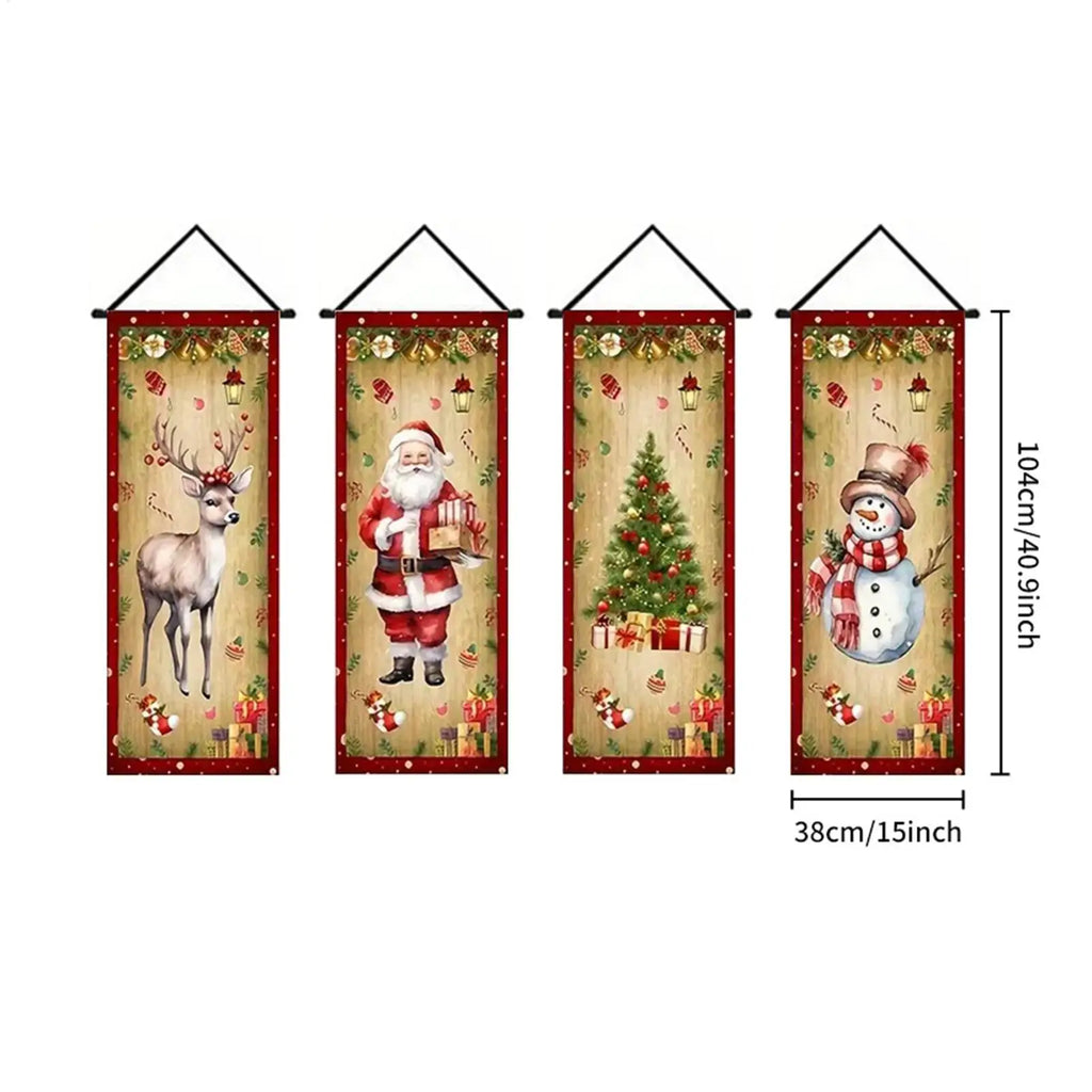 Christmas Door Banner 4 Pieces Party Decorations Santa Snowman Elk Front Door Banner For Home Party Wall Room Patio Window Qme