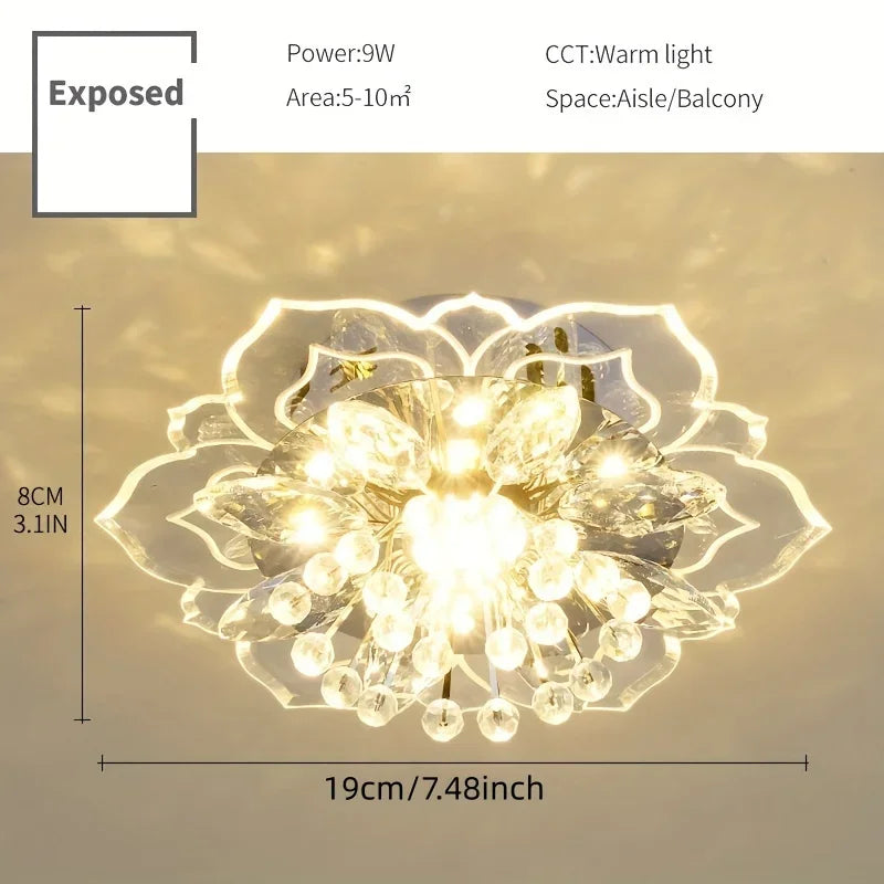 20cm LED Crystal Ceiling Light Modern Flower Shape Ceiling Lamp Hallway Living Room Lamp Bedroom Kitchen Corridors Aisle Light Qme Surface warm