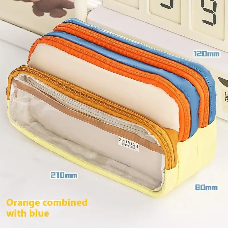 Block Transparent Large Capacity Creative Stationery Bag Qme D