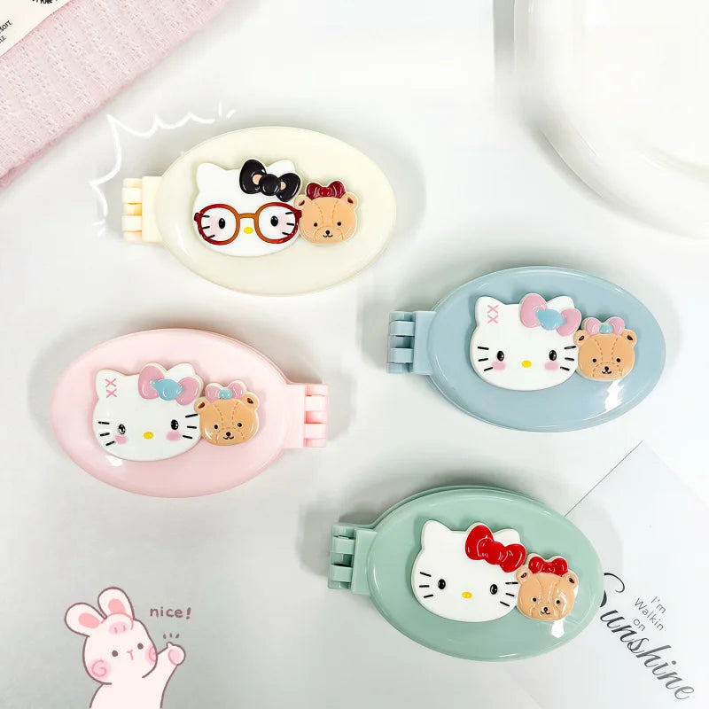 Hello Kitty Cute Creative Folding Mirror Comb Portable Mini Openwork Qme