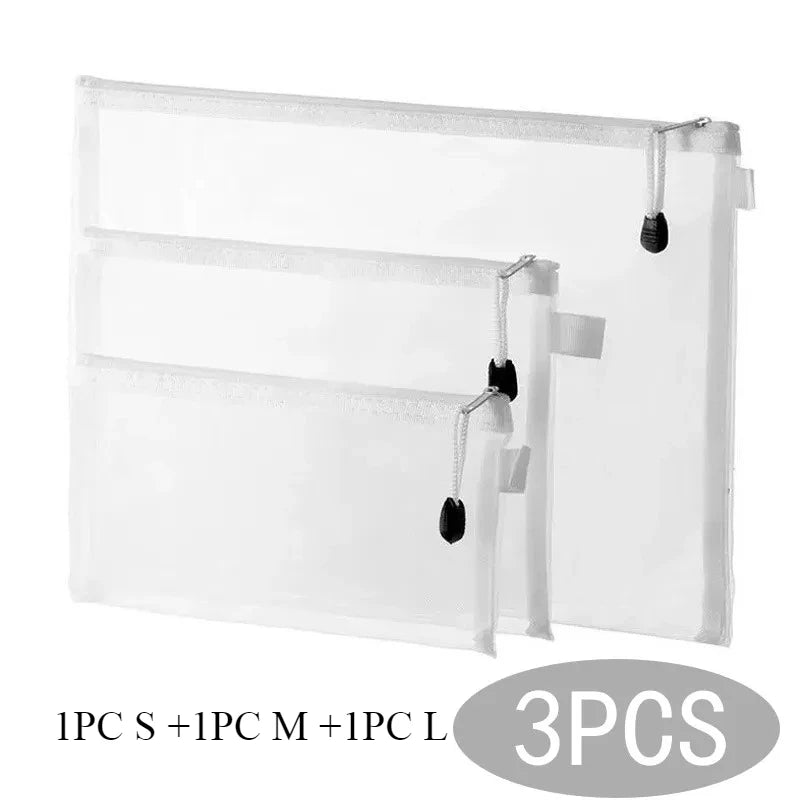 Mesh Zipper File Bag Toy Storage Bag Building Block Puzzle Sub-package Bag Children Zipper Transparent Finishing Storage Box Qme Mix 3PCS