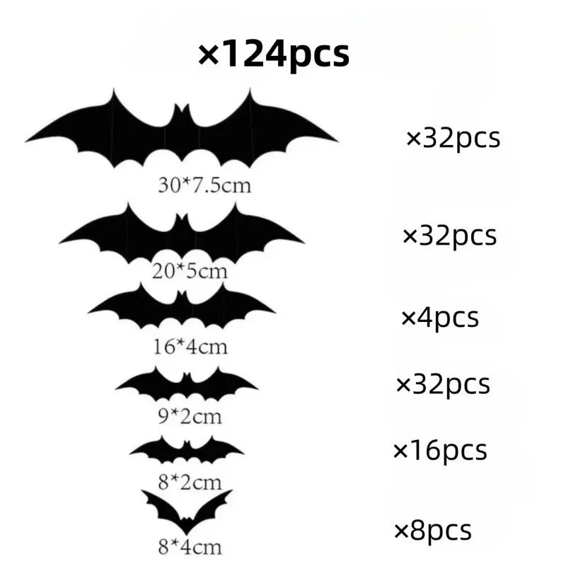 3D Stereoscopic PVC Black Bat Wall Sticker Halloween Decoration Scary Spider DIY Sticker Party Haunted House Decoration Supplies Qme BF013 124pcs