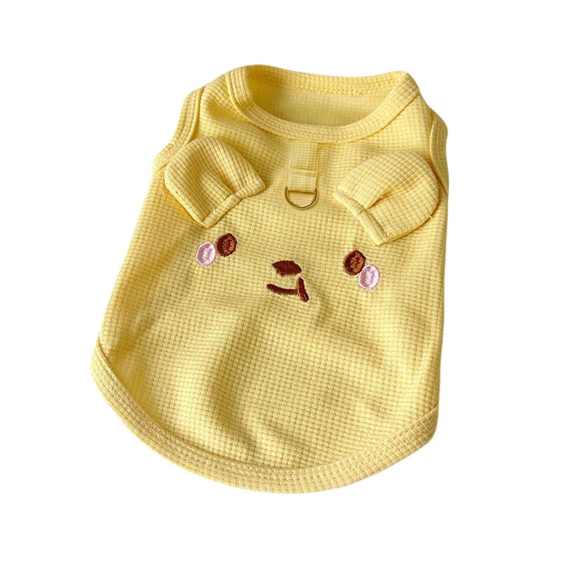 Cute Pet Vest Breathable Waffle Knit Soft Comfortable Traction Buckle Qme