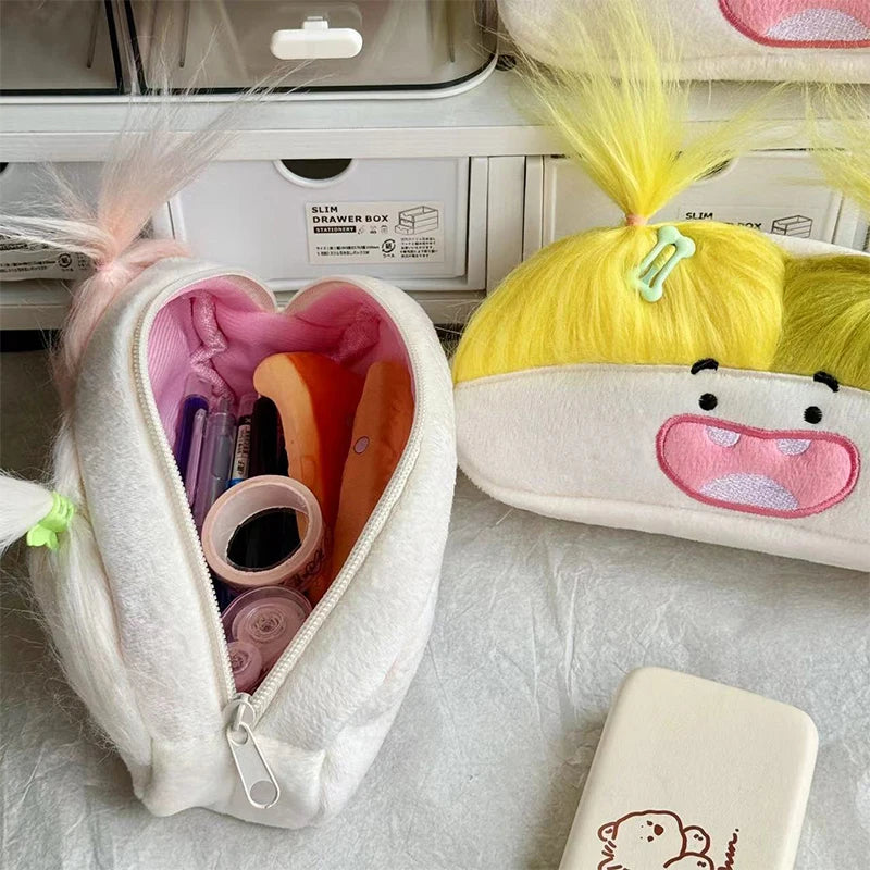 Funny Big Capacity Plush Pencil Bag Creative Cartoon Mouth Girl Pens Qme