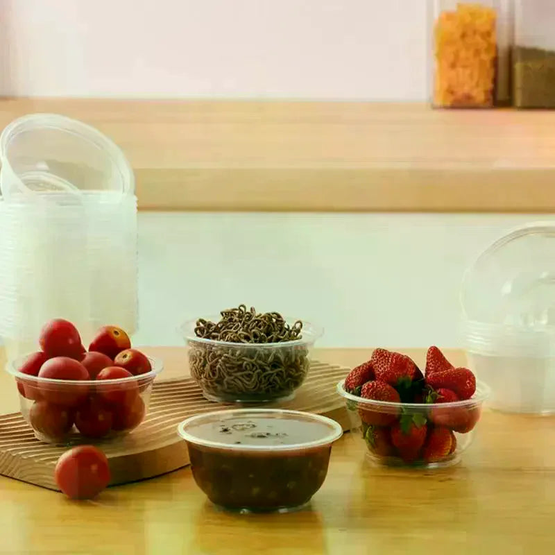 50 PCS Disposable Transparent Heavy Duty Plastic Bowls For Ice Cream Dessert Fruit Salad Picnic Wedding Party Food Container Qme