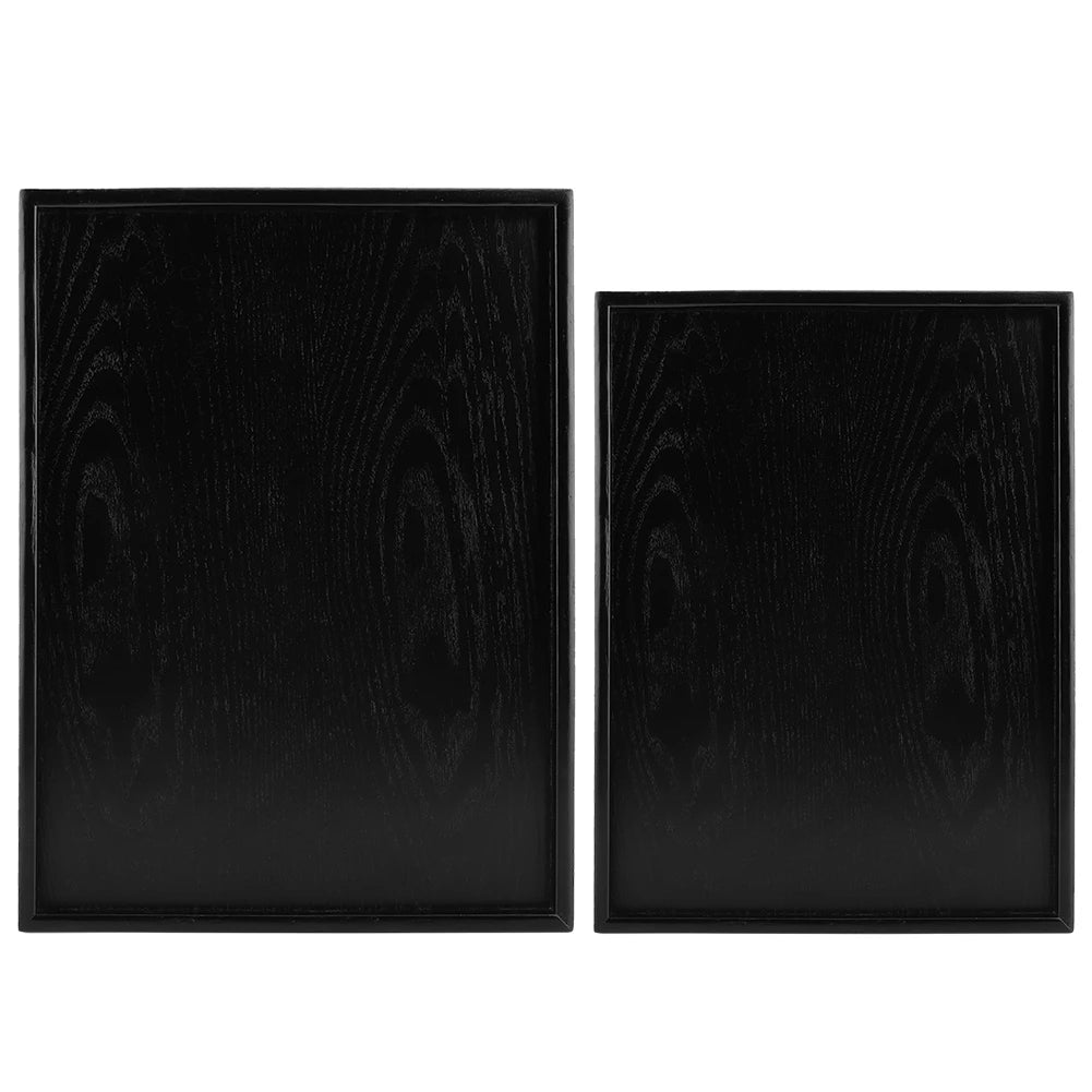 Black Wooden Serving Tray Rectangle Solid Wood Food Tea Coffee Tray for Kitchen Dining Table Decor Accessories Qme