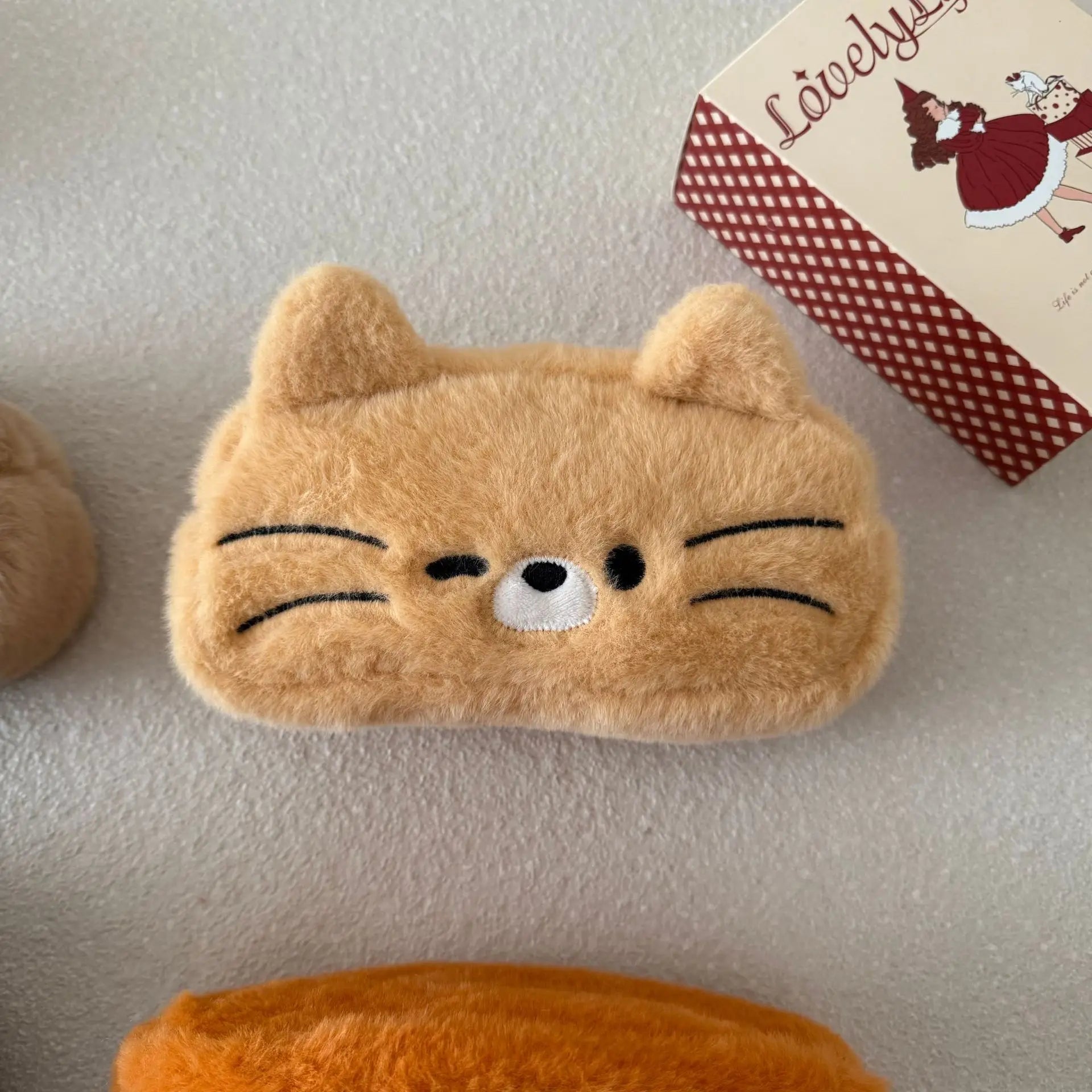Cute Cartoon Embroidered Plush Cat Printed Pencil Case Student Qme A7