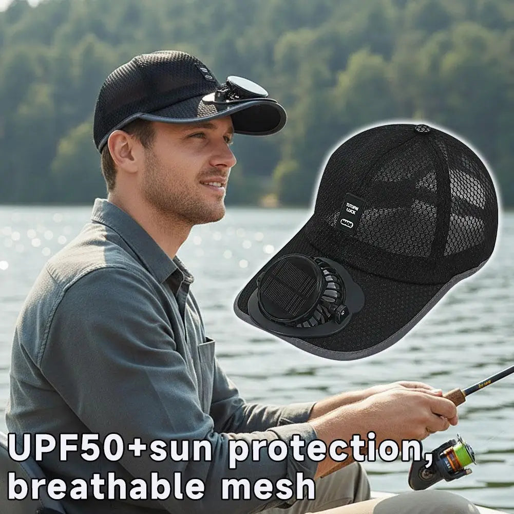 Mesh Baseball Hat Solar Powered Fan Cooling Summer Outdoor Beach Sun Qme