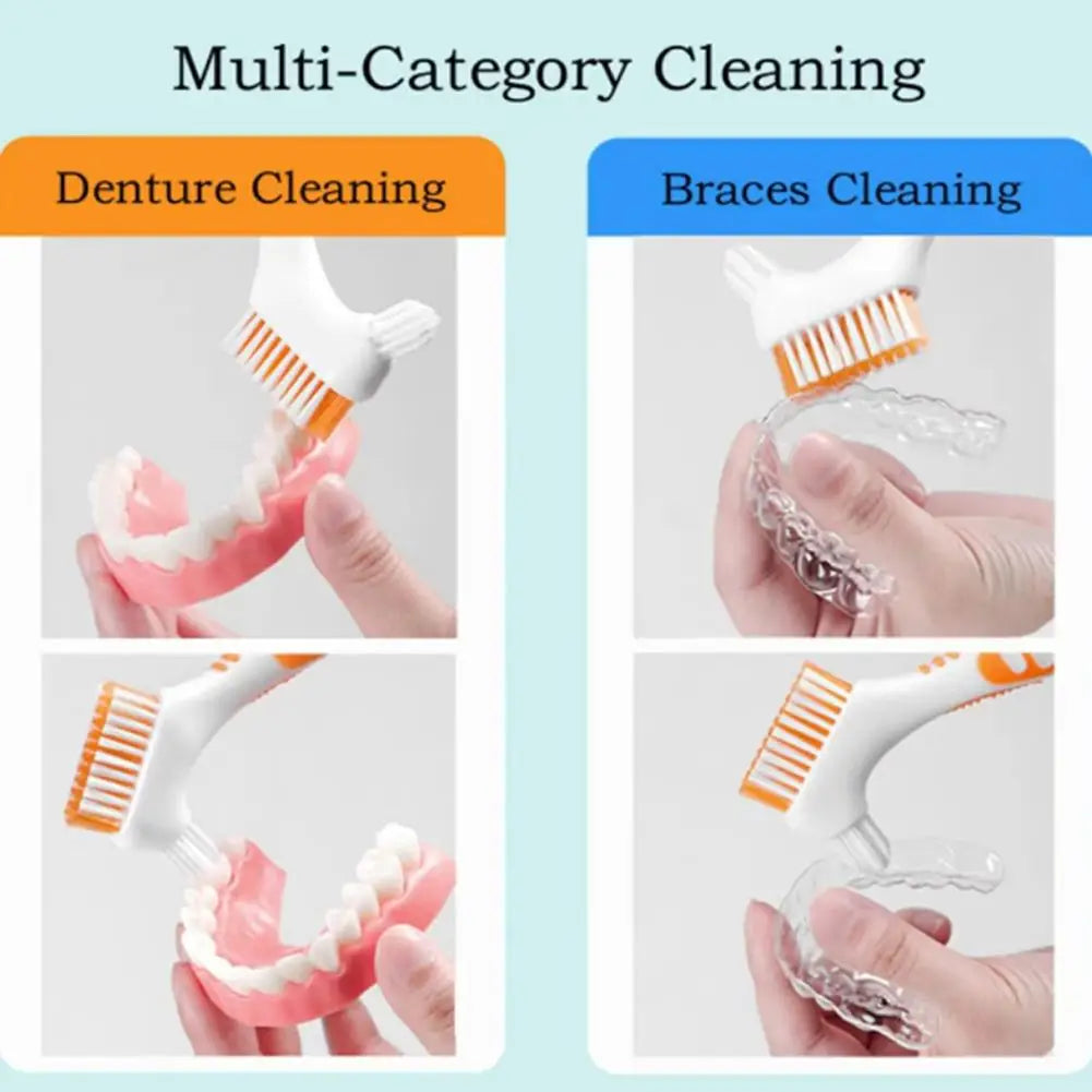 Denture Brush Toothbrush Multi-layered Bristles Anti-slip Handle Qme